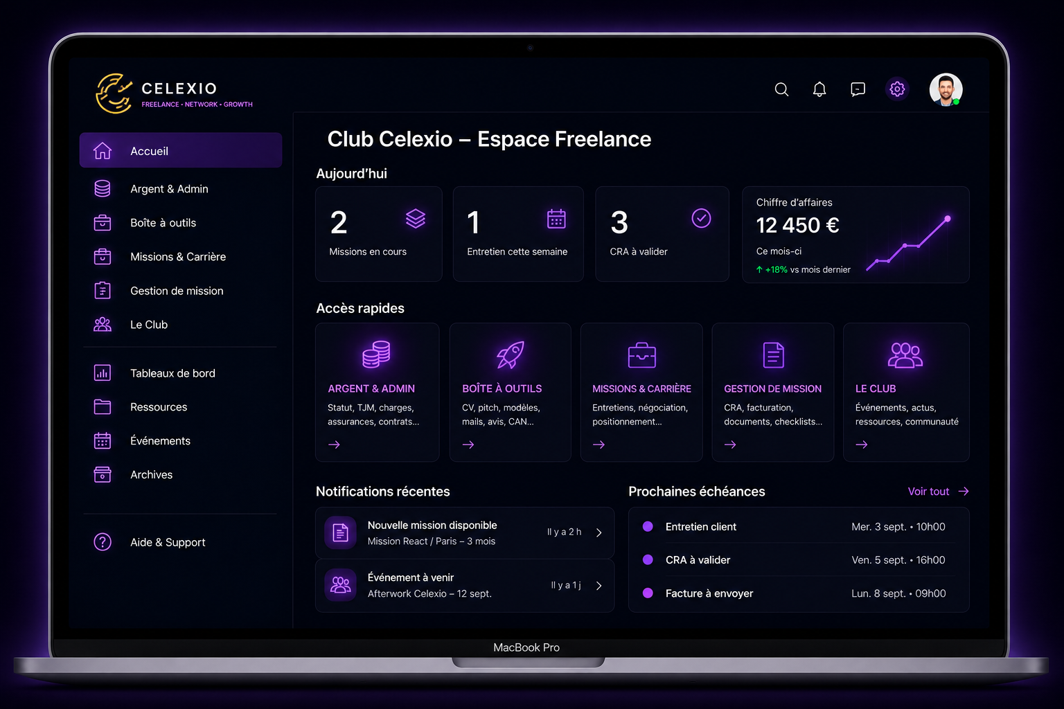 Aperçu de l'espace consultants du Club Celexio